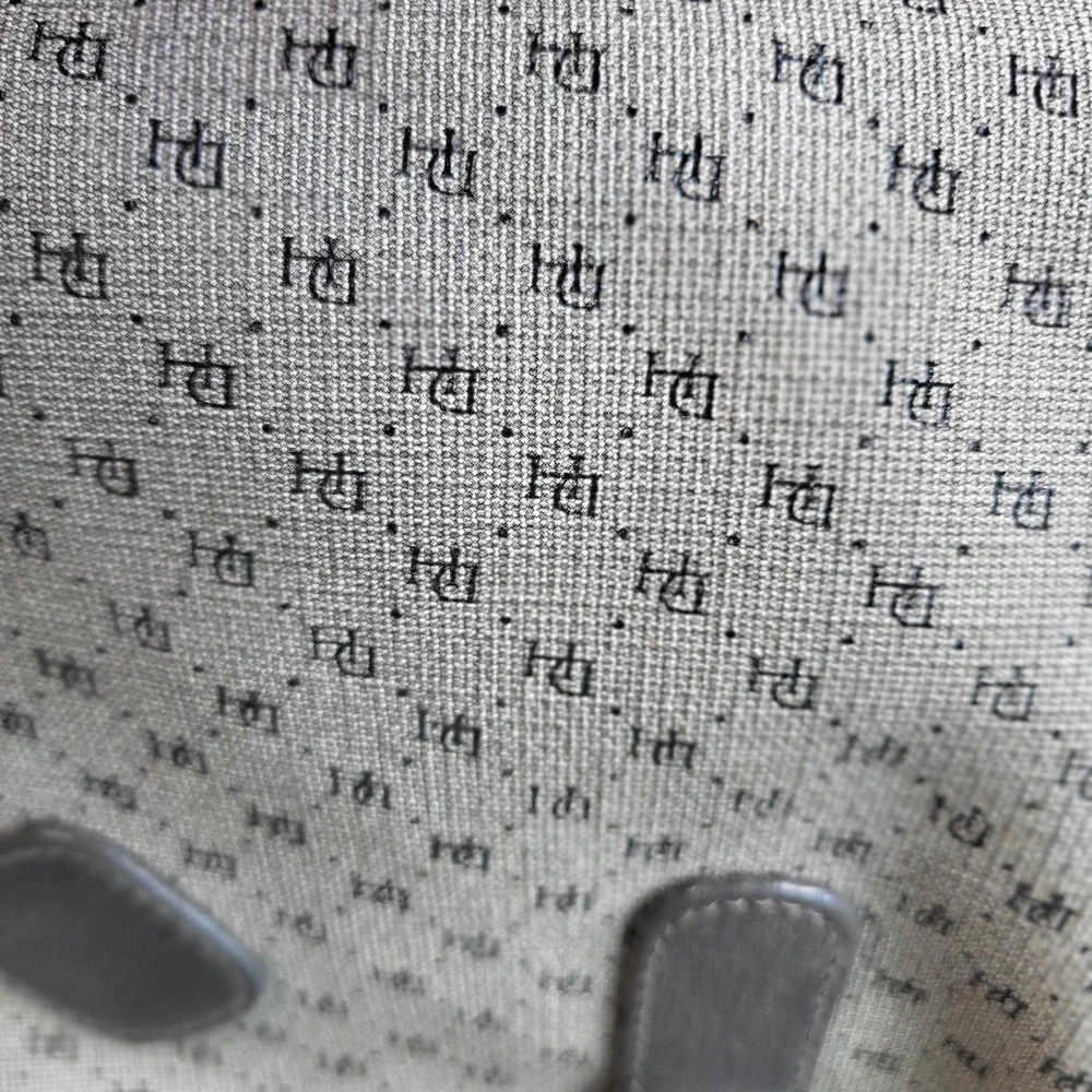 Vintage Grey Monogram Satchel Bag Art No 3913 Crossbody Barrel Purse